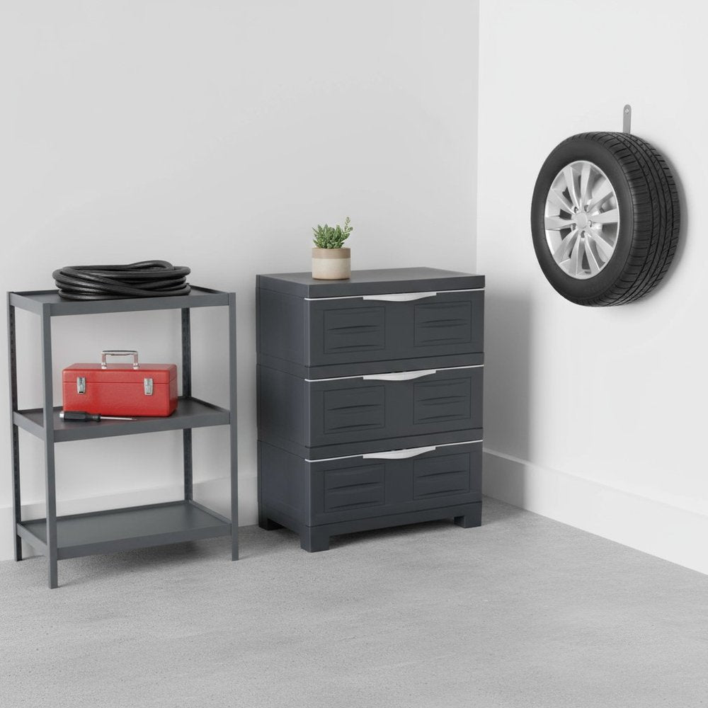 23" Charcoal Heavy Duty Plastic Cabinet With Three Drawers