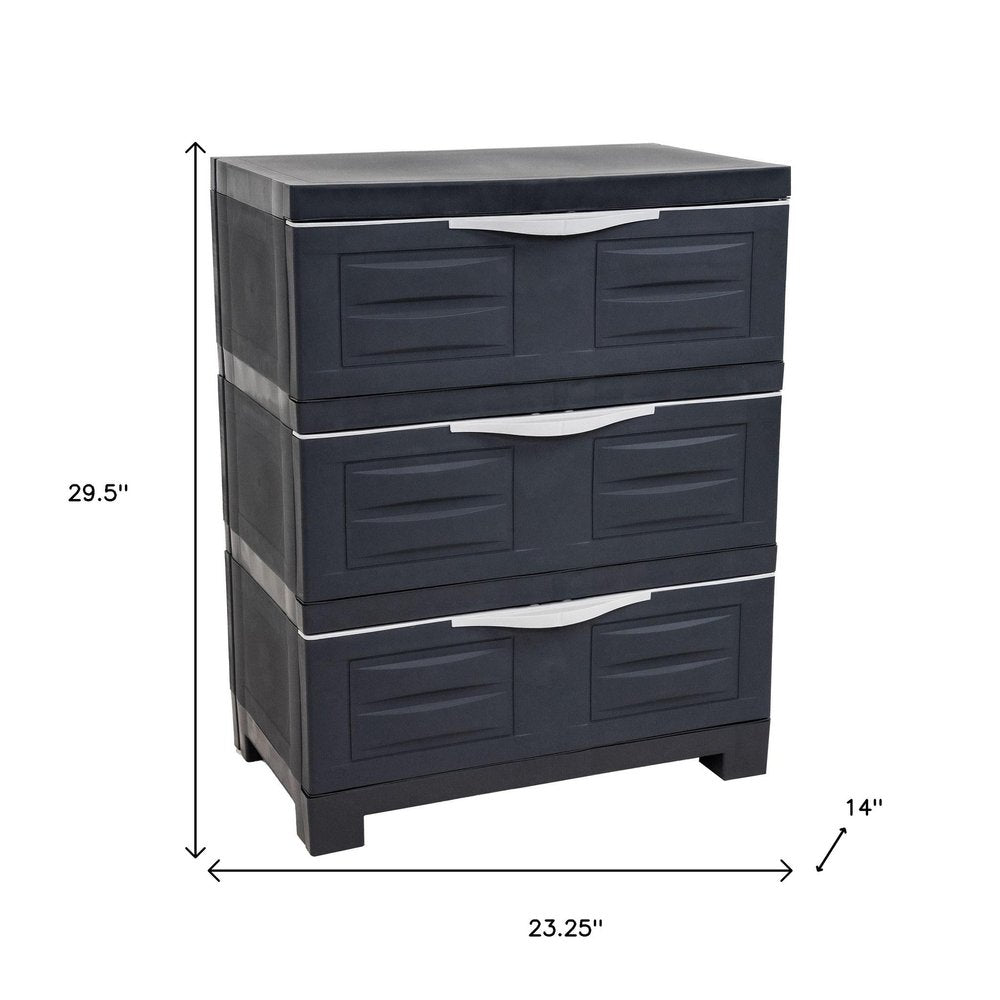 23" Charcoal Heavy Duty Plastic Cabinet With Three Drawers