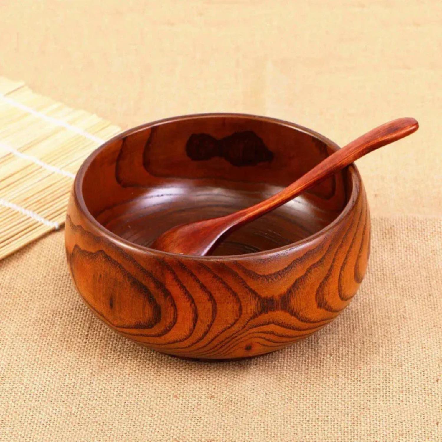 7" Brown Solid Wood Round Serving Bowl