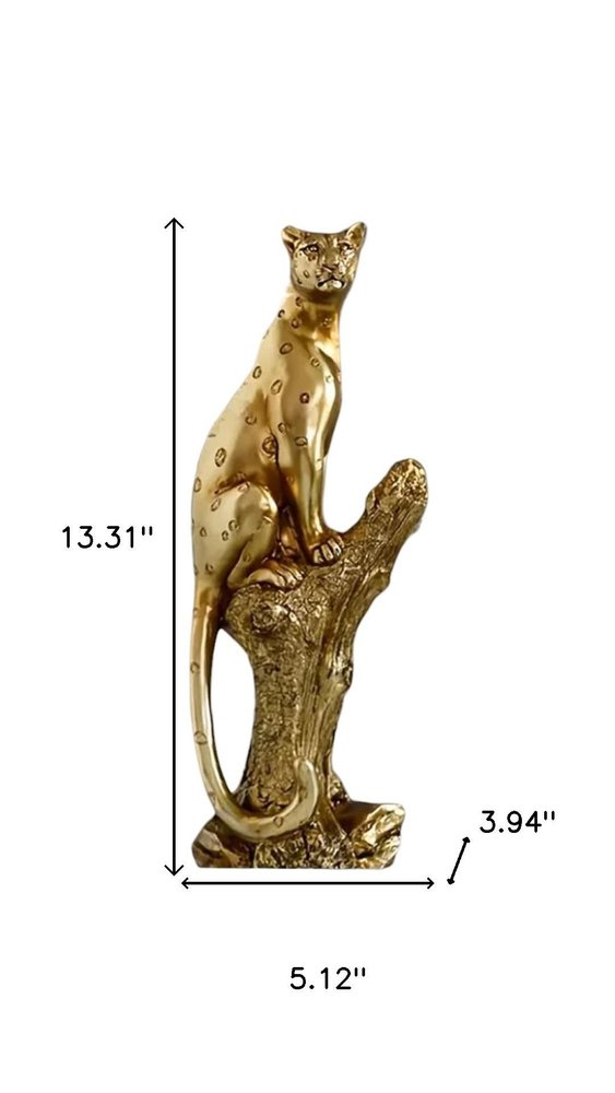 13" Bronze Resin Leopard Hand Painted Statue