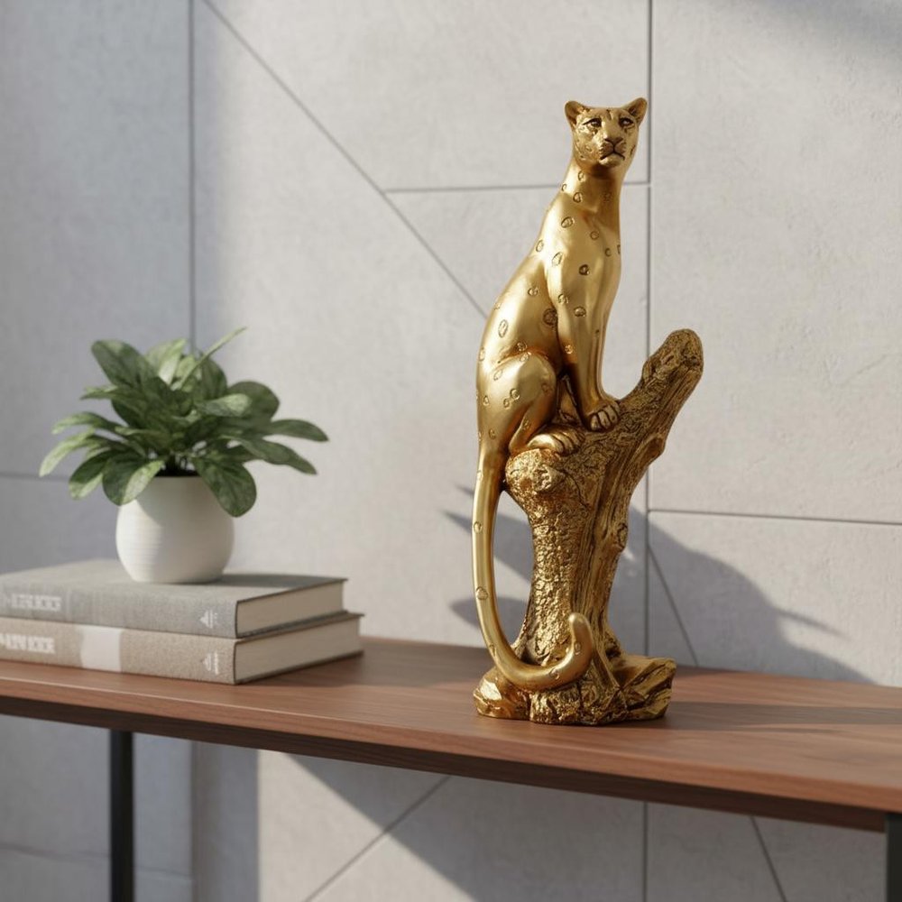 13" Bronze Resin Leopard Hand Painted Statue