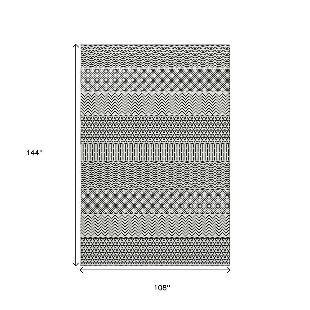 9' X 12' White And Black Striped Washable Area Rug With UV Protection