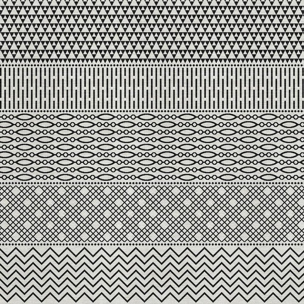 9' X 12' White And Black Striped Washable Area Rug With UV Protection