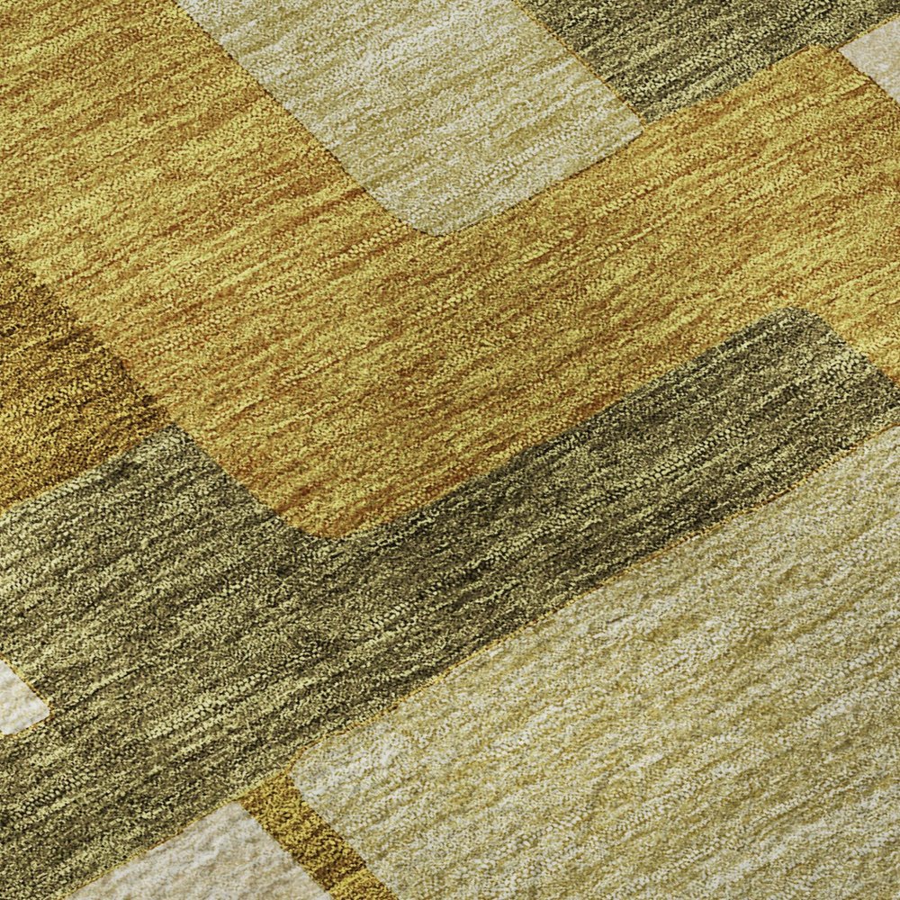 9' X 12' Wheat Ivory And Gold Geometric Washable Area Rug With UV Protection