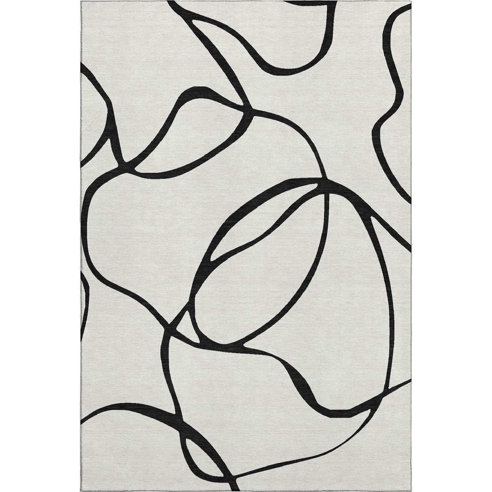 9' X 12' White And Black Abstract Washable Area Rug With UV Protection