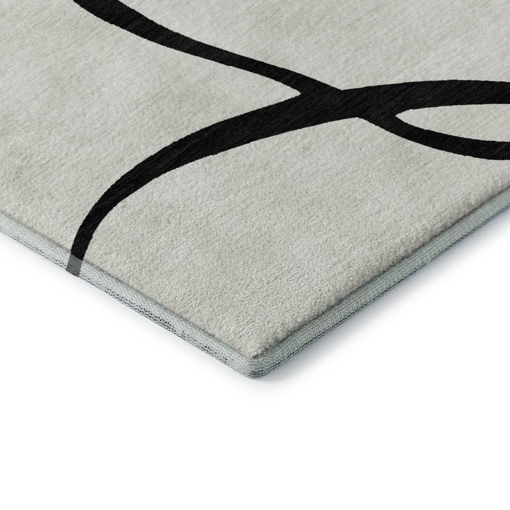 9' X 12' White And Black Abstract Washable Area Rug With UV Protection