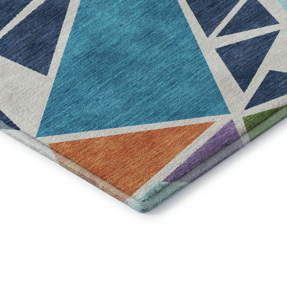 9' X 12' White Teal Pink And Orange Geometric Washable Area Rug With UV Protection