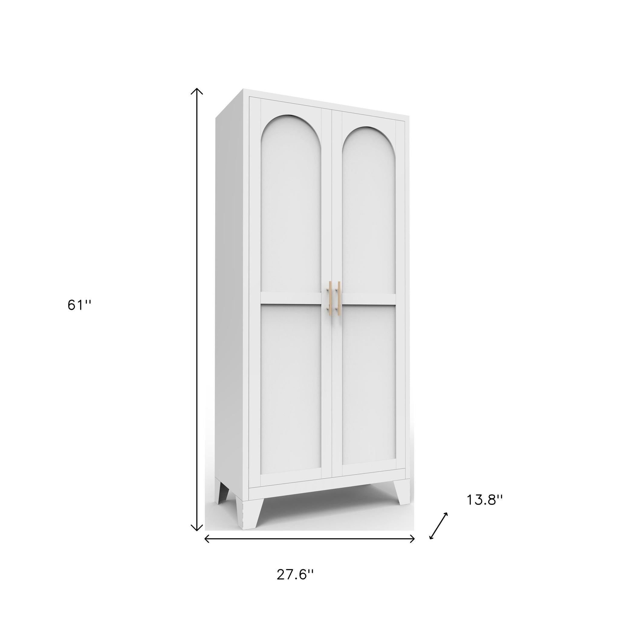 61" White Stainless Steel Pantry Or Storage Closet With Arched Panel Doors