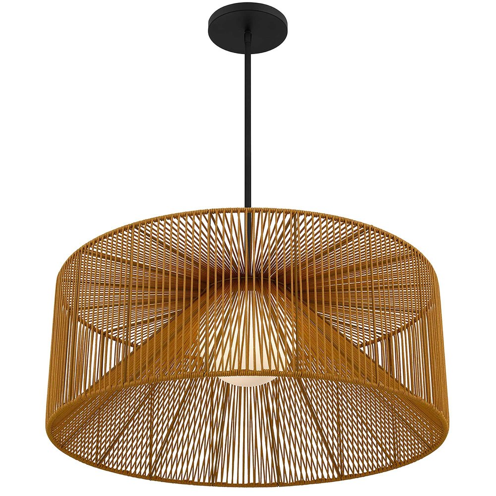 Natural And Black Rattan And Metal LED Dimmable Outdoor Hanging Pendent Light