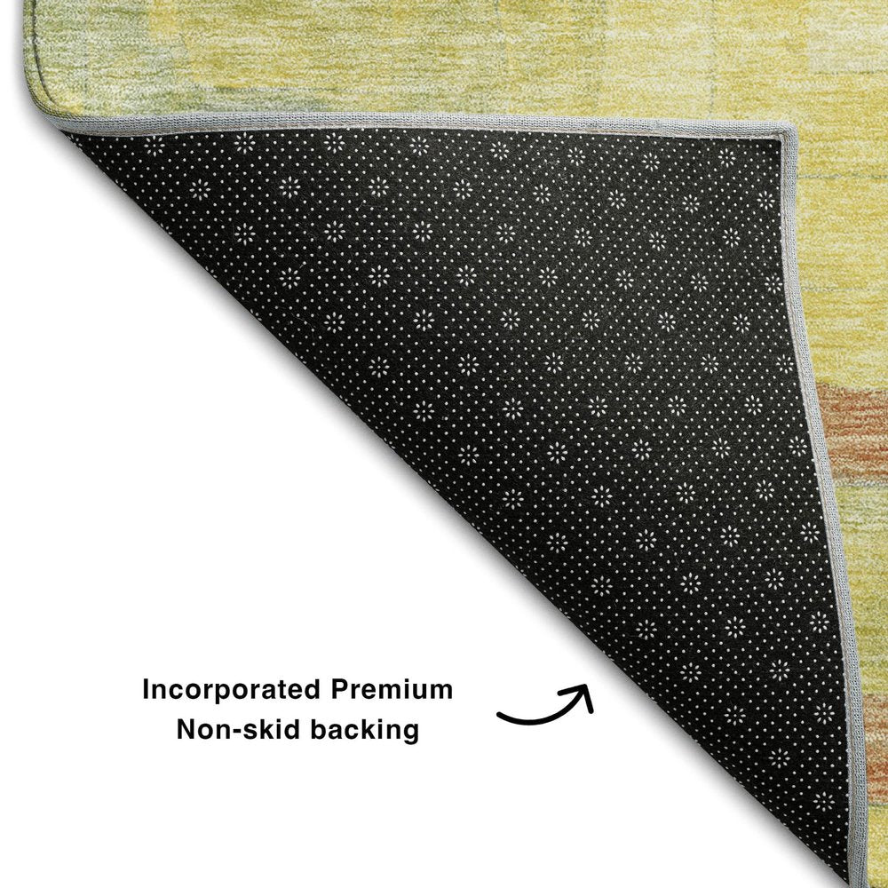 9' X 12' Yellow Orange Purple And Ivory Geometric Washable Area Rug With UV Protection