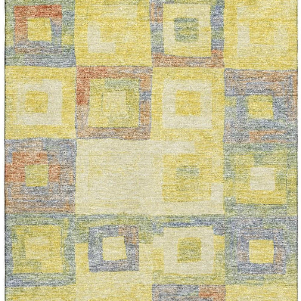 9' X 12' Yellow Orange Purple And Ivory Geometric Washable Area Rug With UV Protection