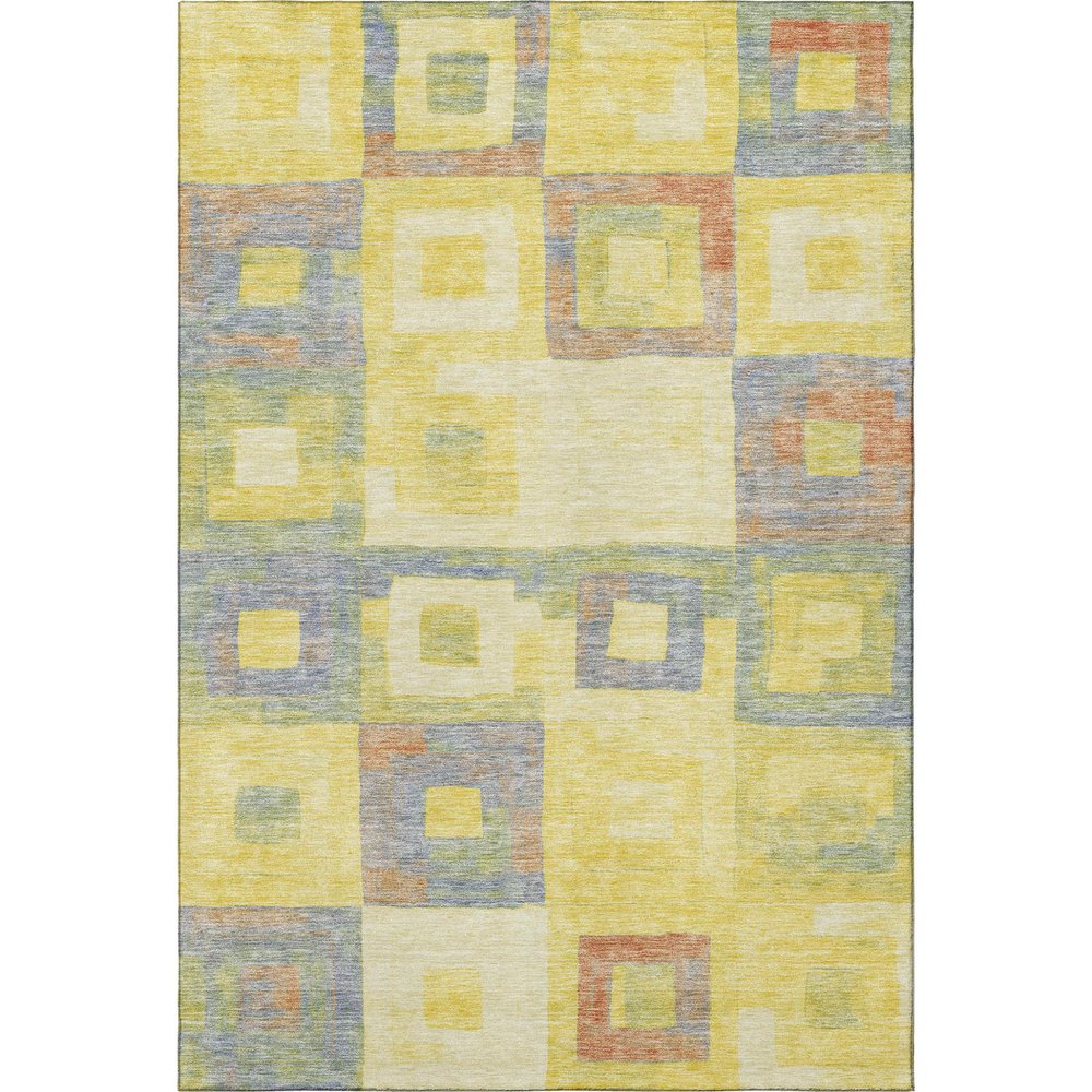 9' X 12' Yellow Orange Purple And Ivory Geometric Washable Area Rug With UV Protection