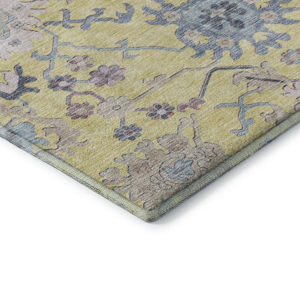 9' X 12' Yellow Blue And Blush Floral Washable Area Rug With UV Protection
