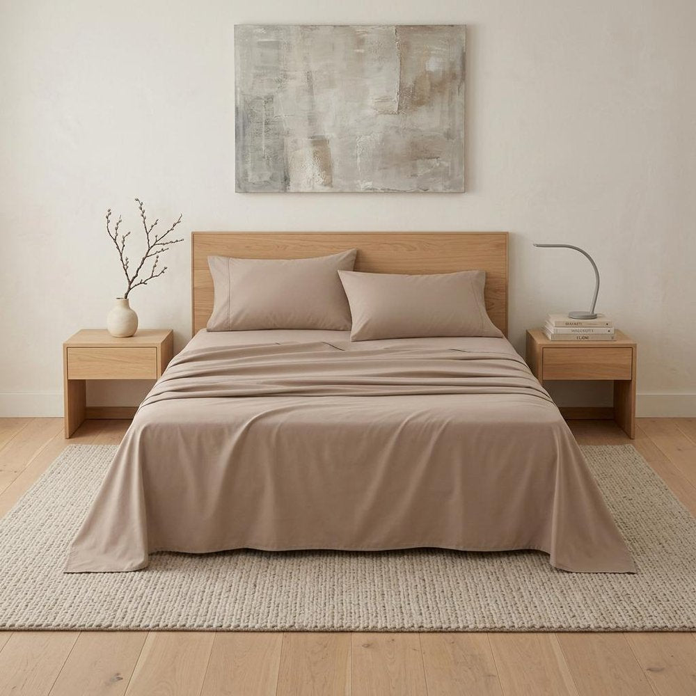 Four Piece Light Brown Cotton King Sheet Set