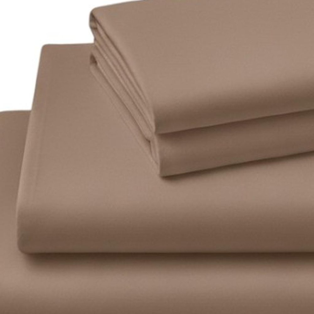 Four Piece Light Brown Cotton King Sheet Set