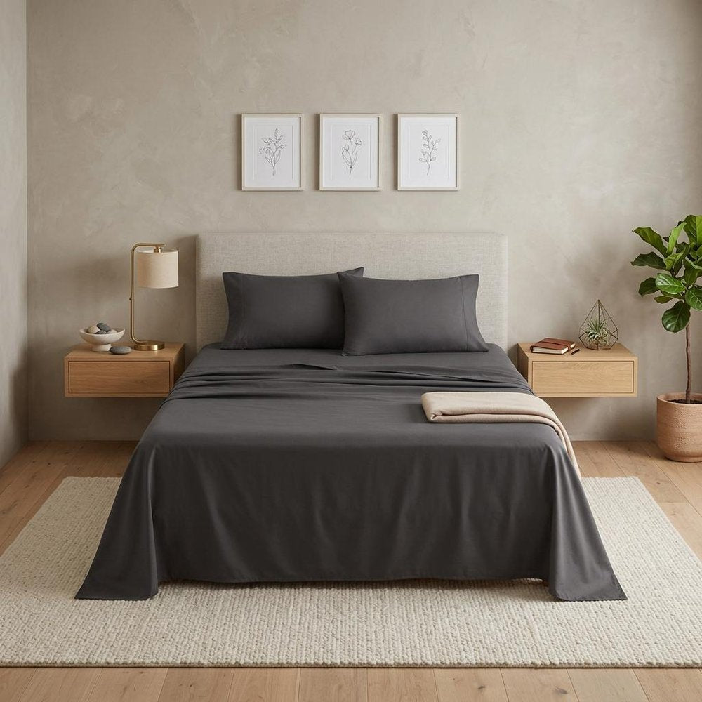 Four Piece Charcoal Cotton King Sheet Set