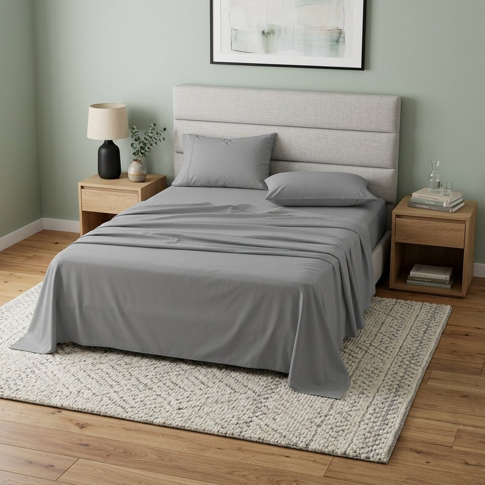 Four Piece Light Gray Cotton Queen Sheet Set