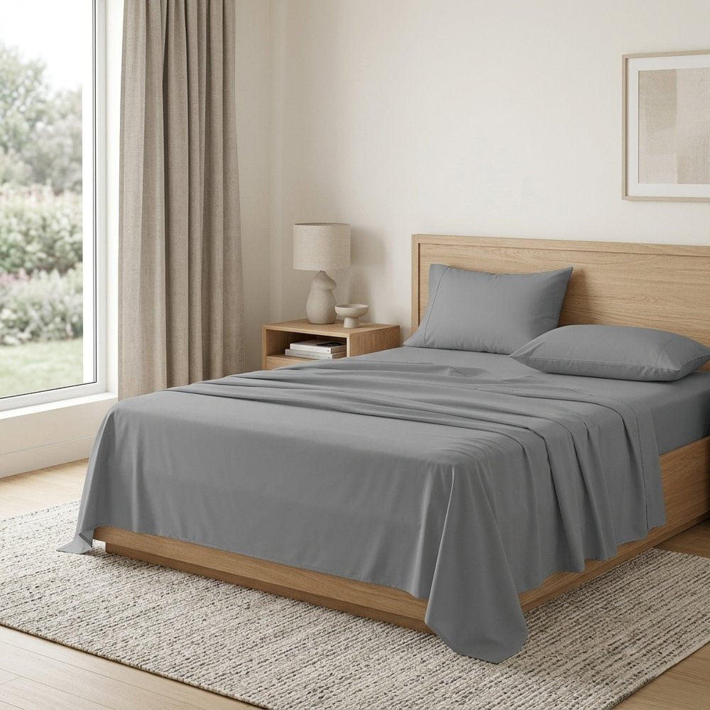Four Piece Light Gray Cotton King Sheet Set