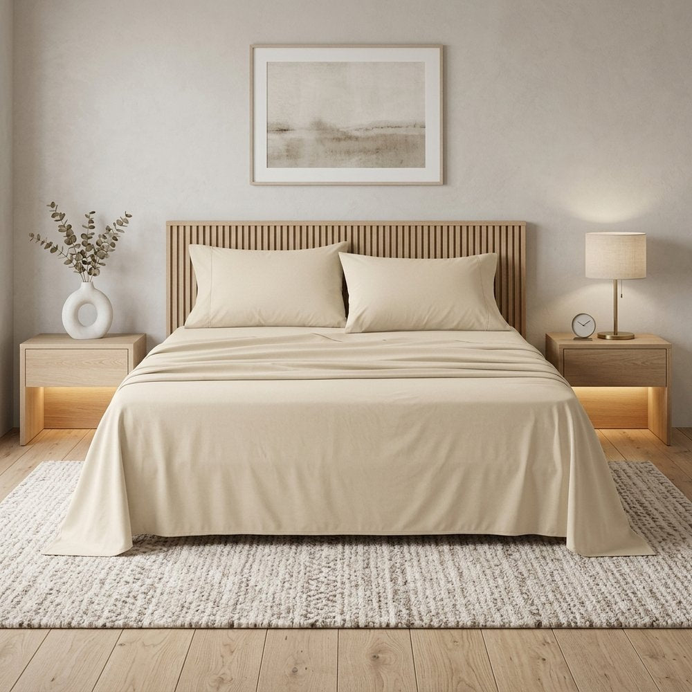 Four Piece Ivory Cotton Queen Sheet Set