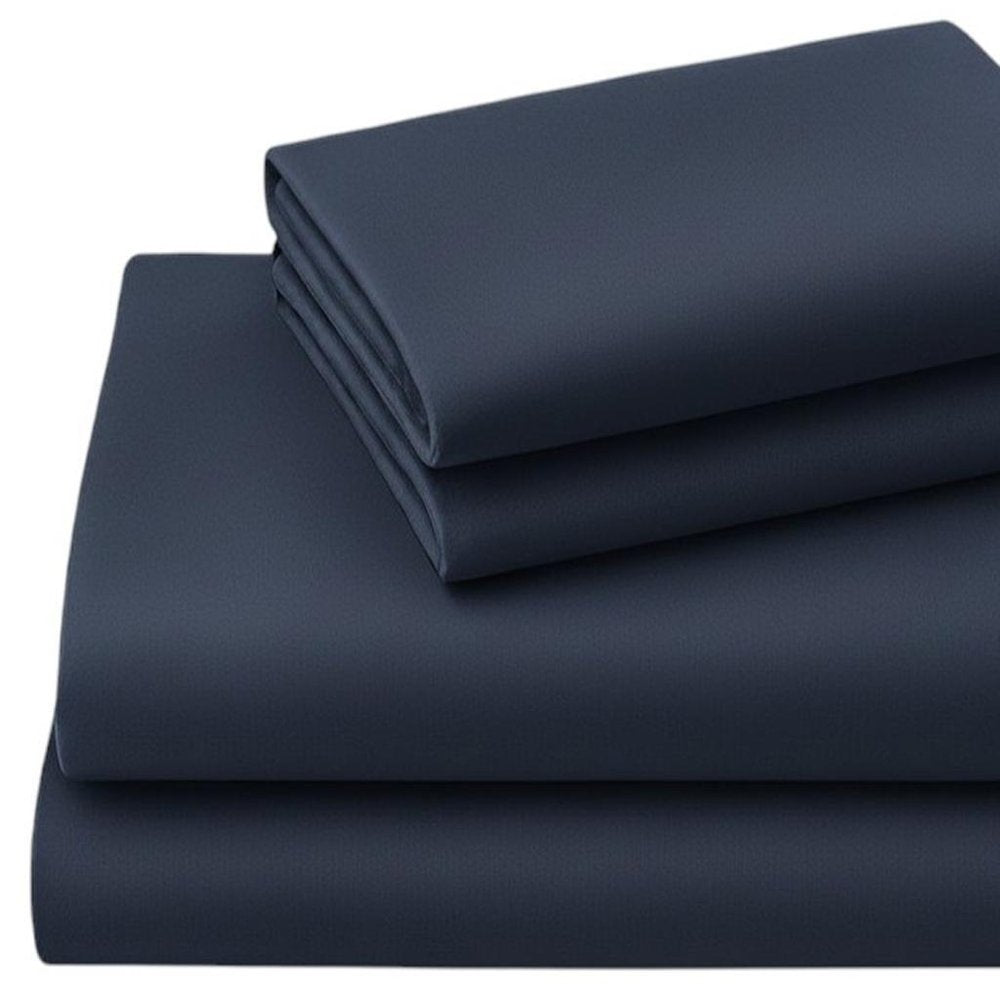 Four Piece Navy Blue Cotton King Sheet Set