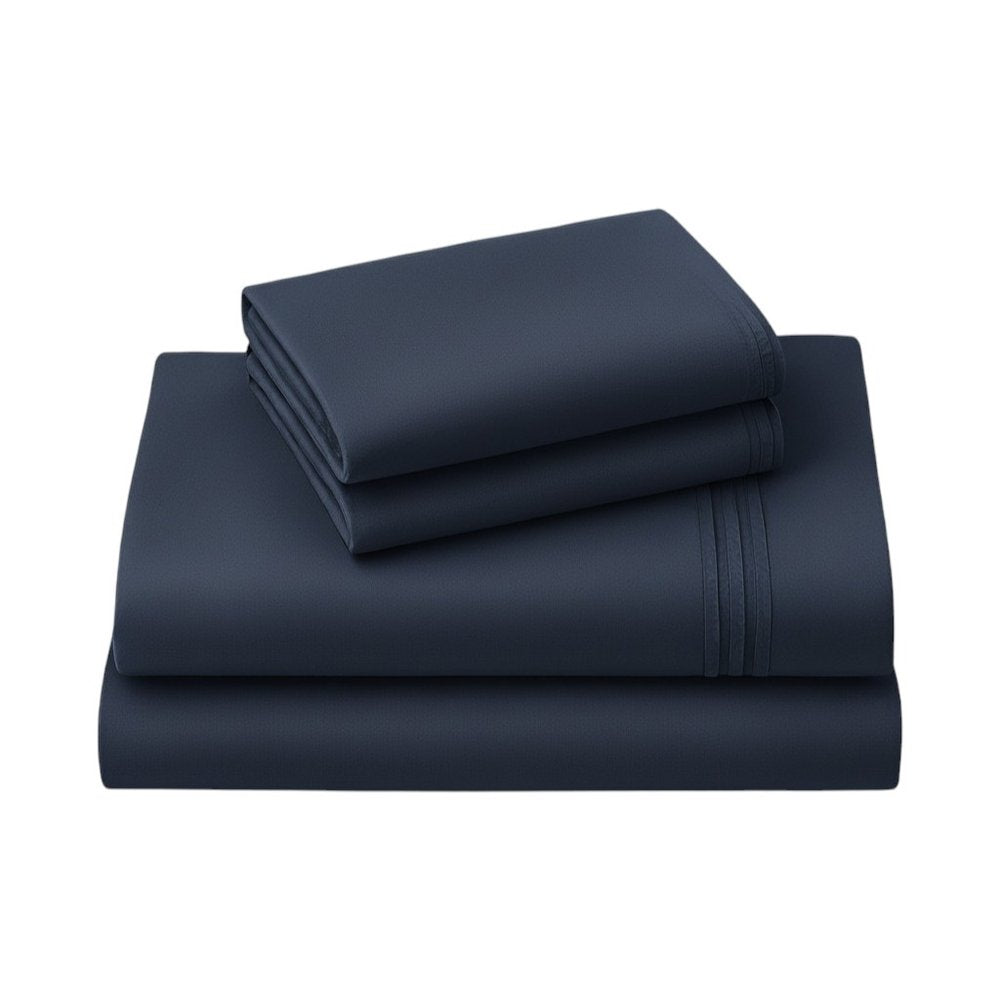 Four Piece Navy Blue Cotton King Sheet Set