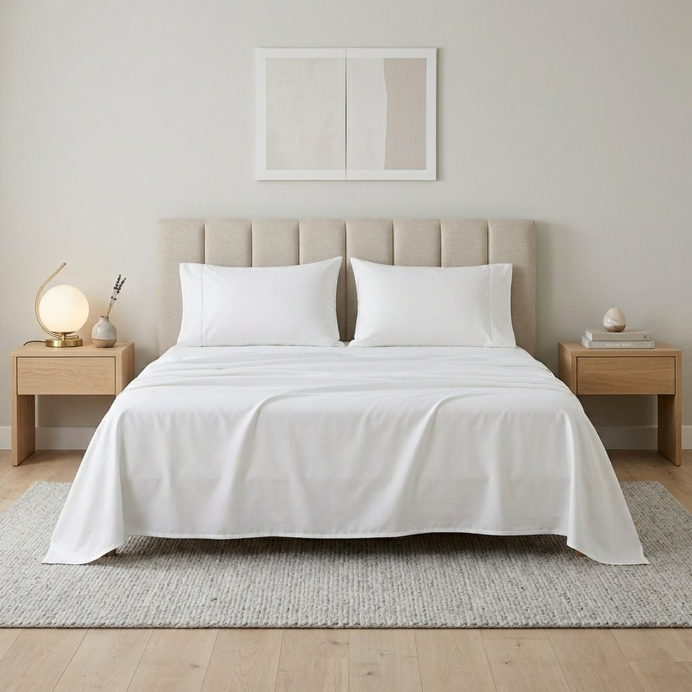 Four Piece White Cotton King Sheet Set