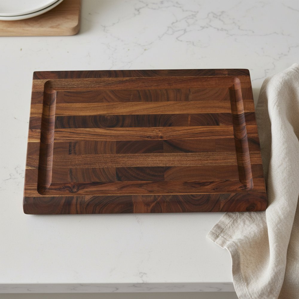 16" Brown Solid Wood Cutting Board With Juice Groove