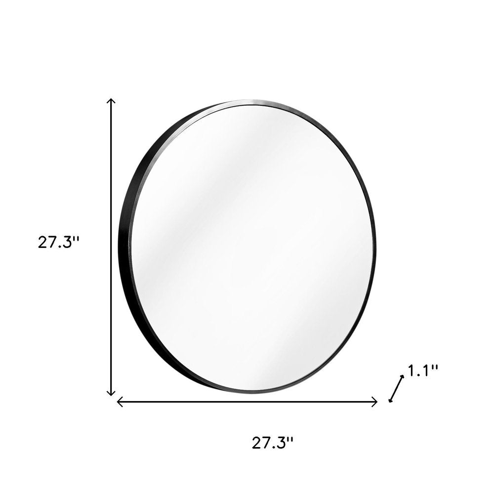 27" Black Aluminum Round Framed Accent Mirror
