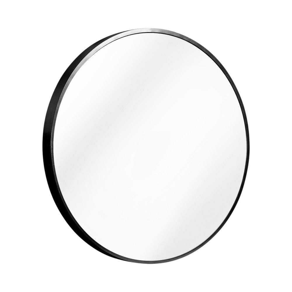 27" Black Aluminum Round Framed Accent Mirror