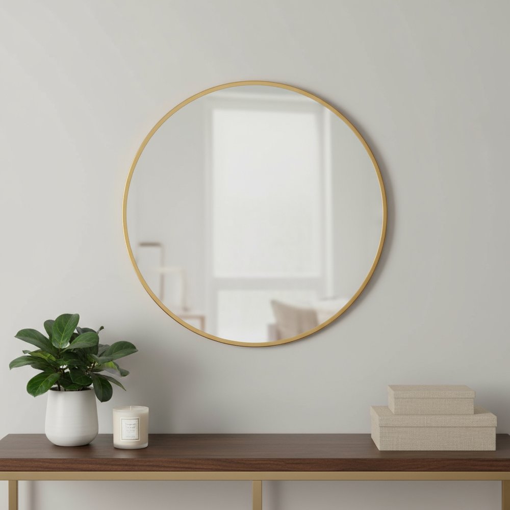 31" Gold Metal Round Framed Accent Mirror