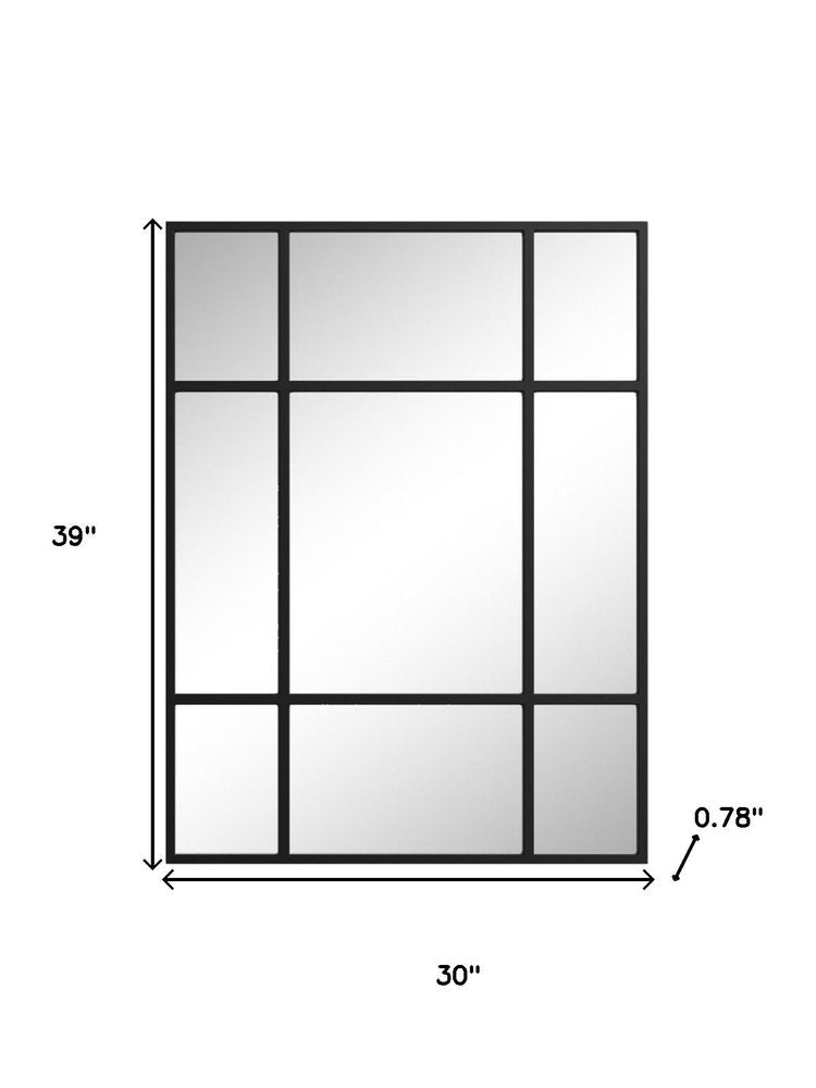 39" Black Iron Window Pane Geometric Framed Accent Mirror
