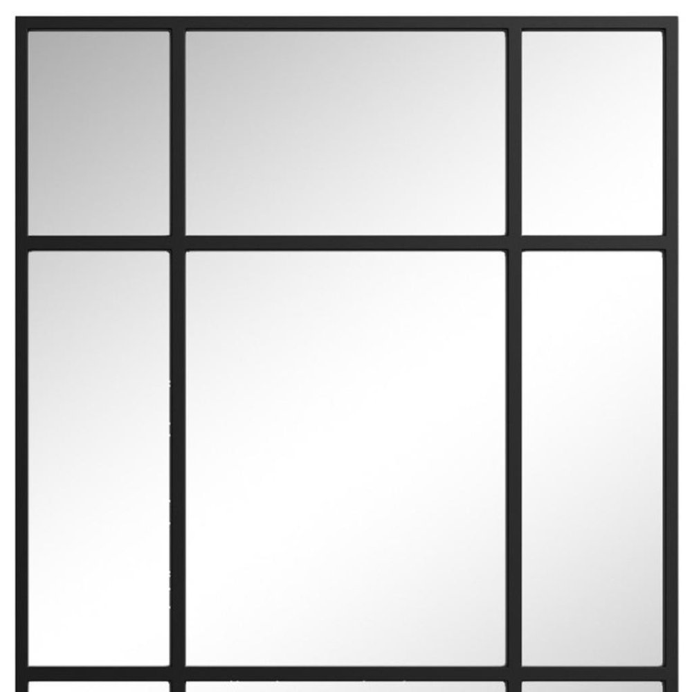 39" Black Iron Window Pane Geometric Framed Accent Mirror