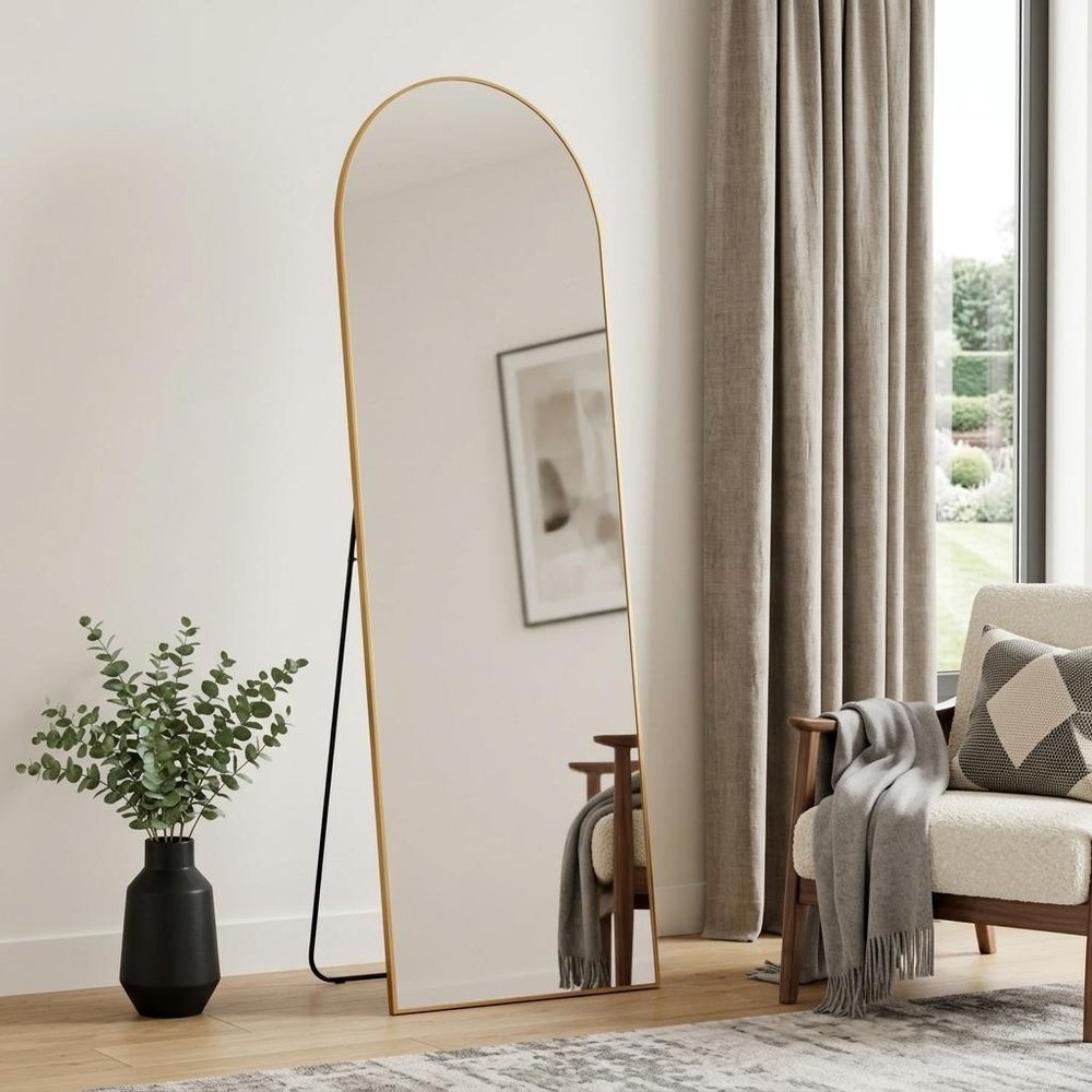 69" Gold Arch Freestanding Framed Full Length Mirror