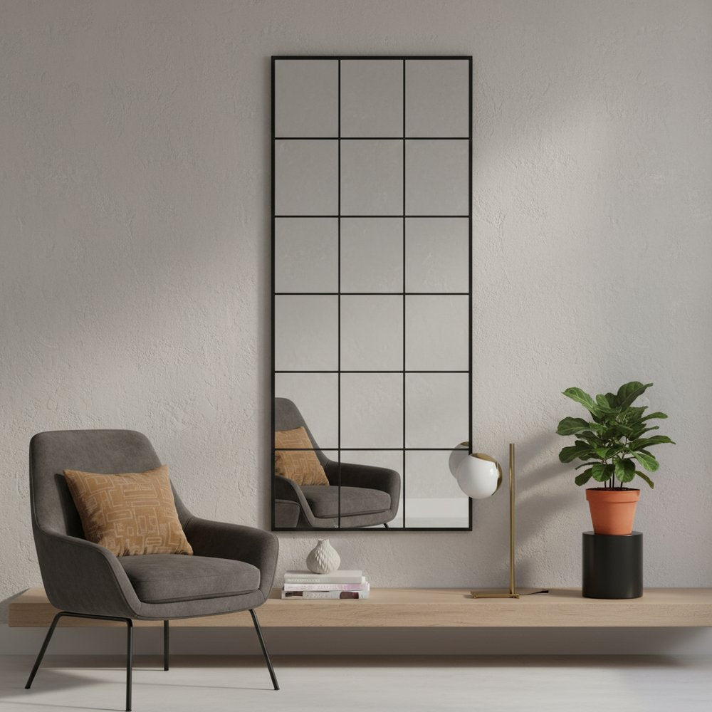 69" Black Metal Windowpane Framed Full Length Mirror