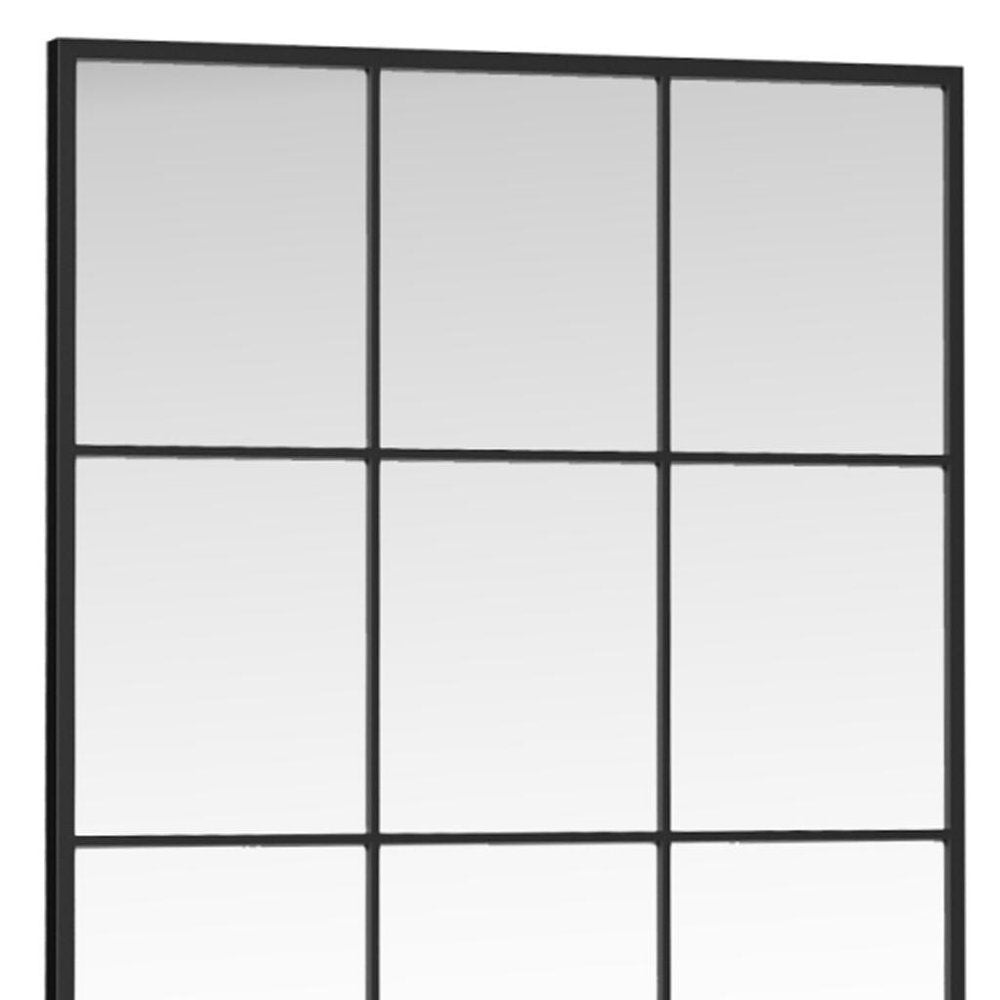69" Black Metal Windowpane Framed Full Length Mirror