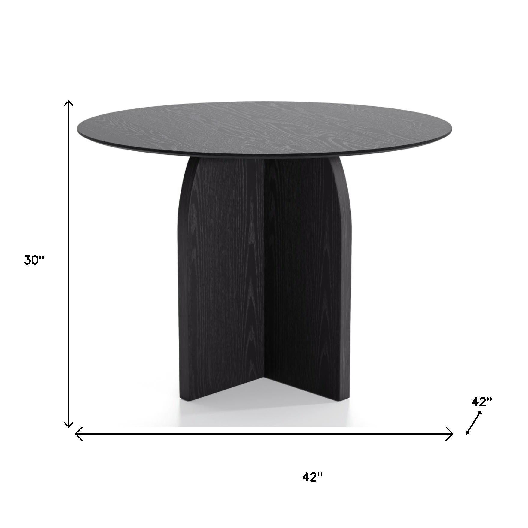 42" Black Wood Pedestal Base Round Top Dining Table