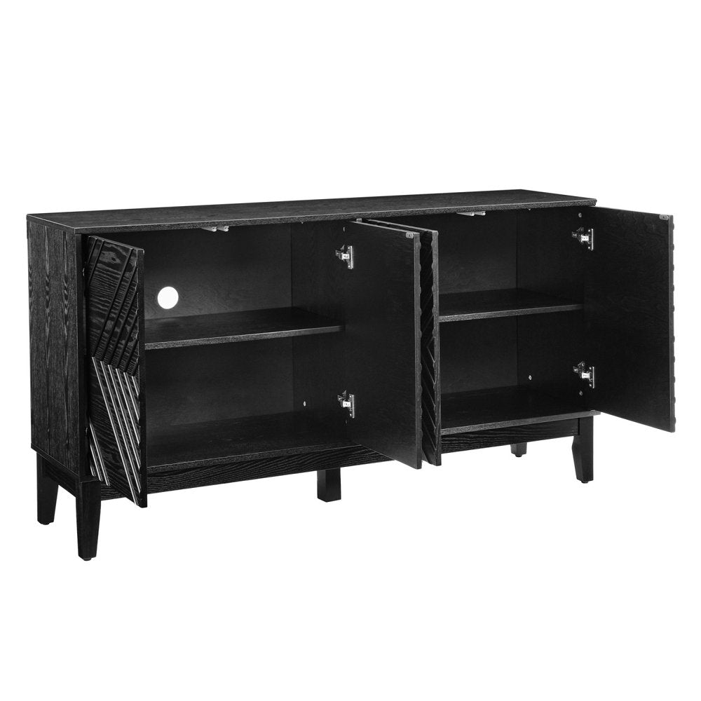 61" Black Wood Sideboard With Four Doors