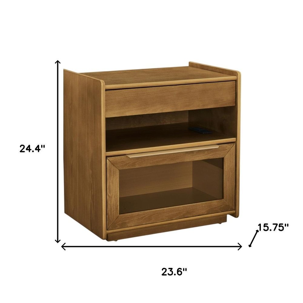 24" Brown Wood Two Drawer Nightstand