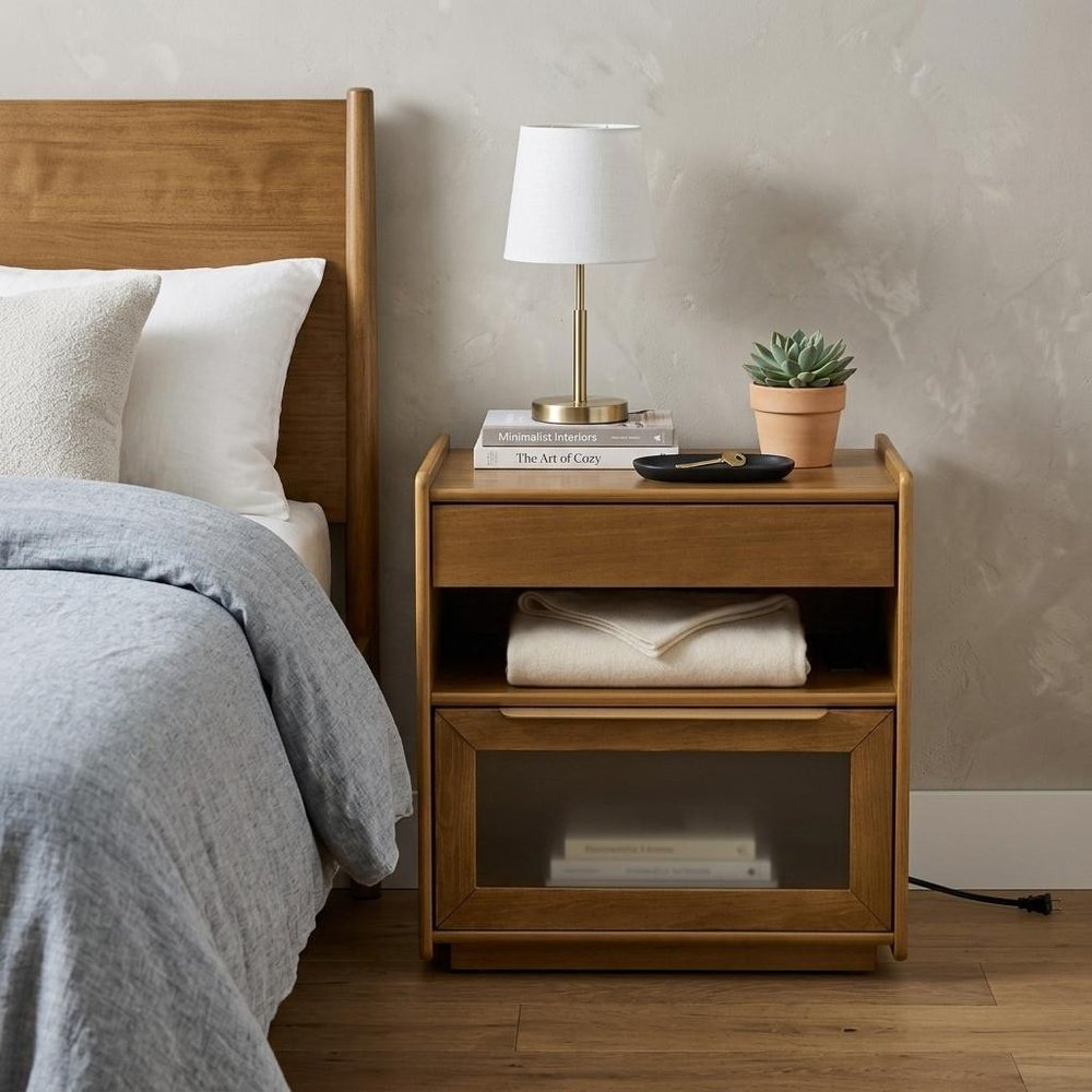 24" Brown Wood Two Drawer Nightstand