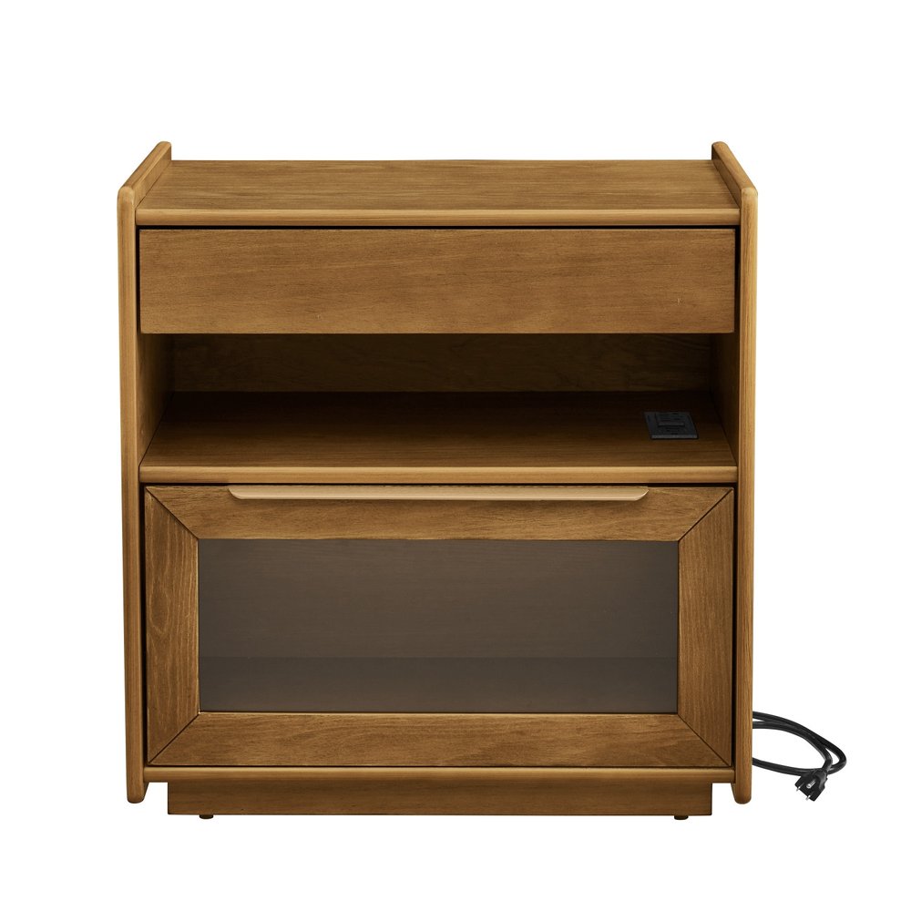 24" Brown Wood Two Drawer Nightstand