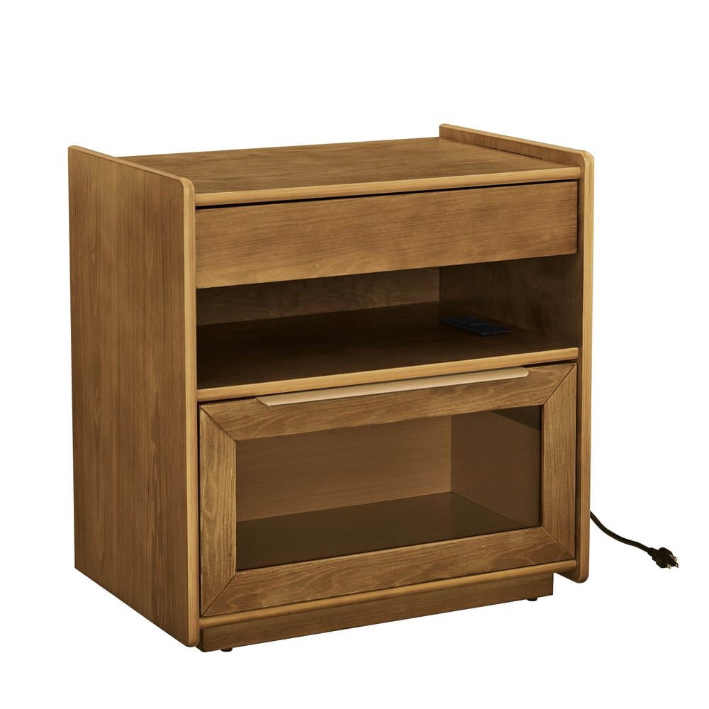 24" Brown Wood Two Drawer Nightstand