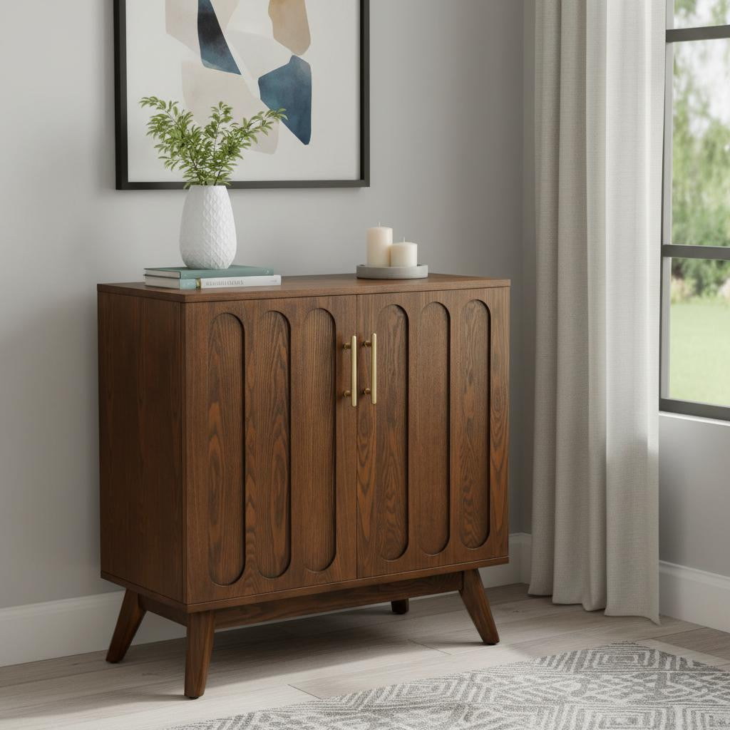 32" Brown Wood Accent Cabinet