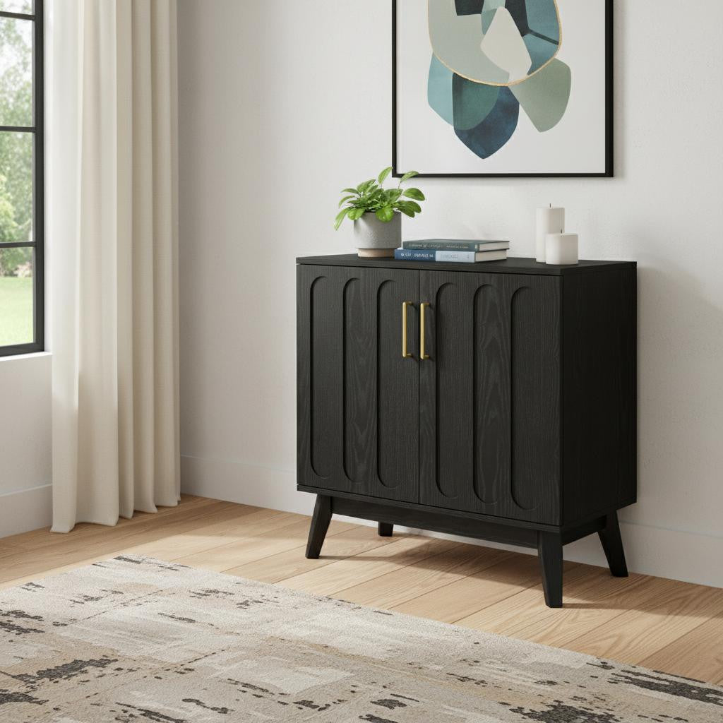 32" Black Wood Accent Cabinet