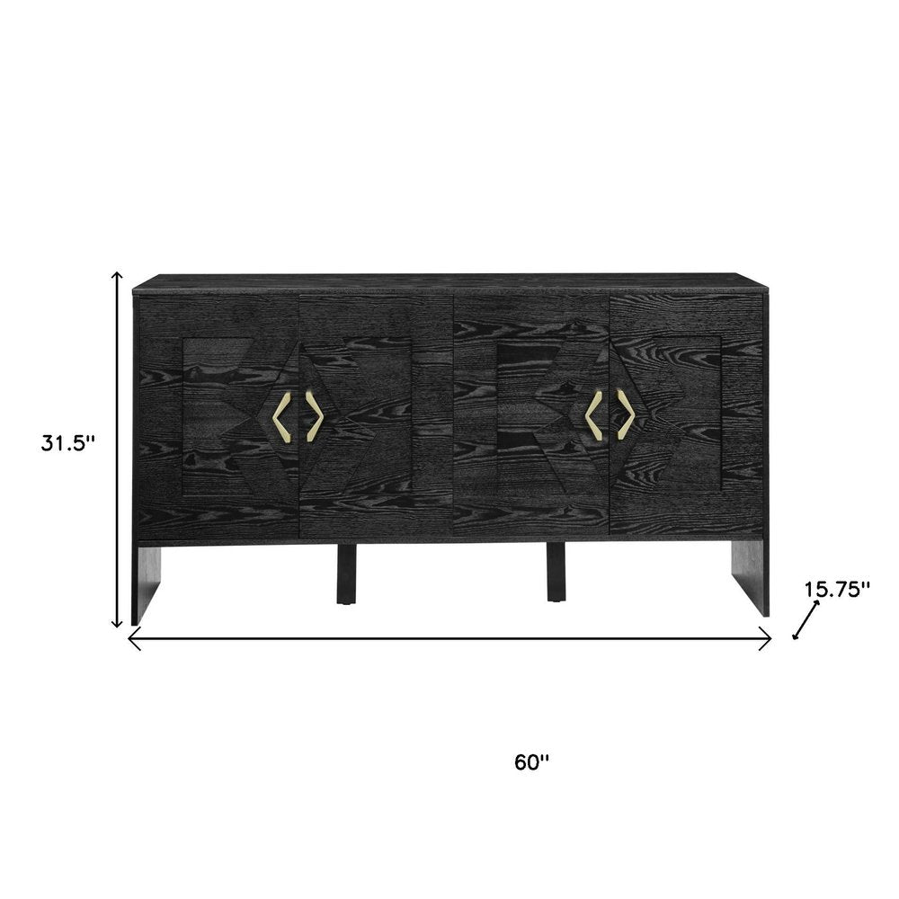 60" Black Wood Sideboard With Four Doors