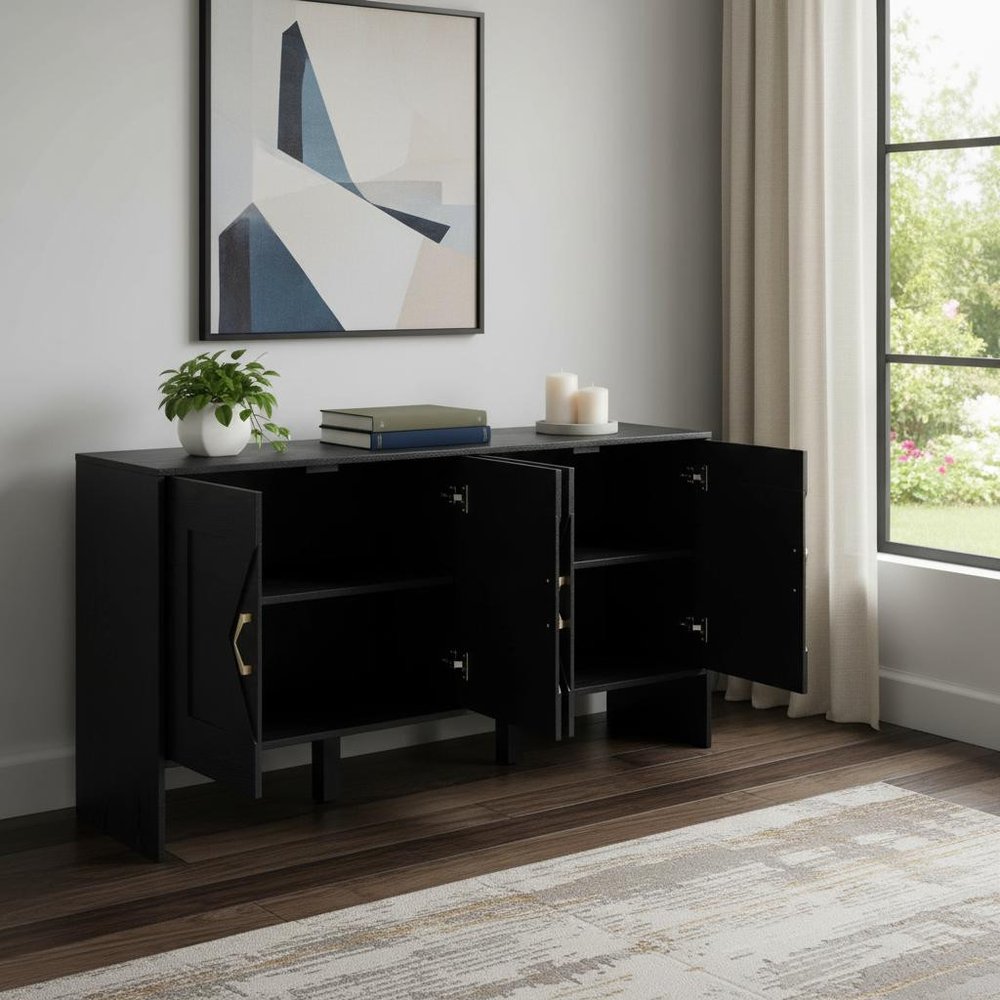 60" Black Wood Sideboard With Four Doors