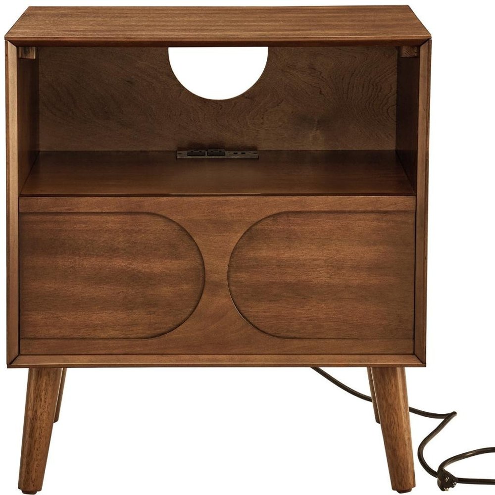 25" Brown Wood One Drawer Nightstand
