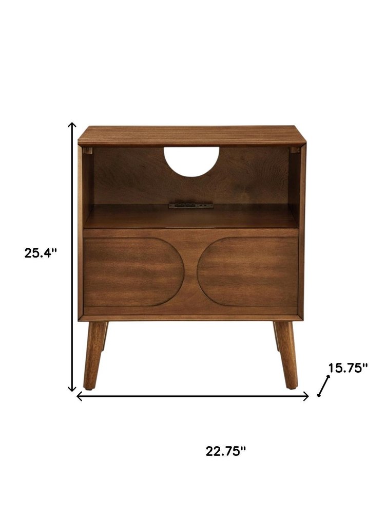 25" Brown Wood One Drawer Nightstand