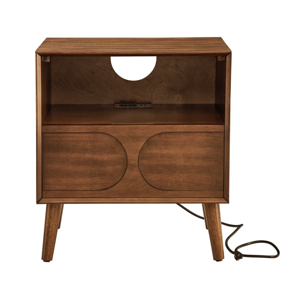 25" Brown Wood One Drawer Nightstand