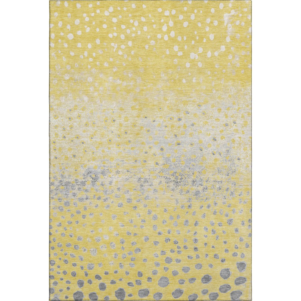9' X 12' Yellow Gray And Ivory Polka Dot Washable Area Rug With UV Protection