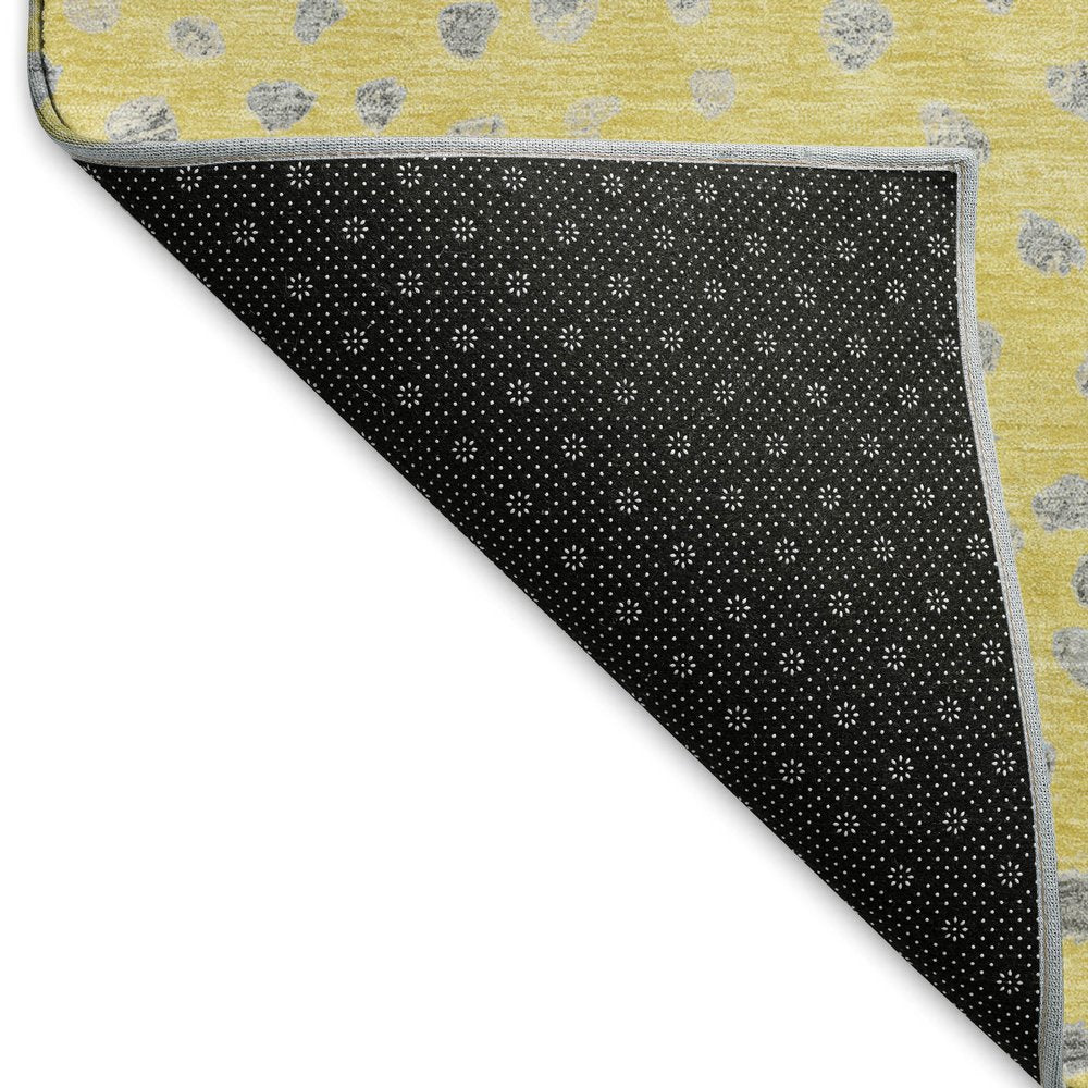 9' X 12' Yellow Gray And Ivory Polka Dot Washable Area Rug With UV Protection